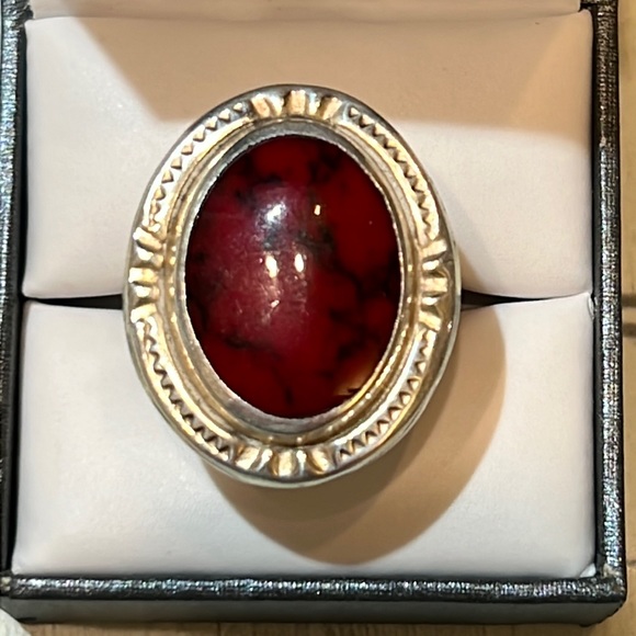 925 Other - Red Yemeni Agate Aqeeq Oval Silver Men’s Ring, 925 Sterling Silver